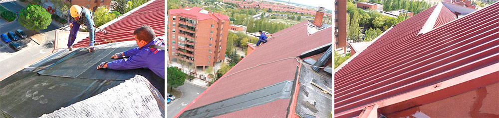 Trabajos de impermeabilizacion de cubiertas inclinadas en Madrid.