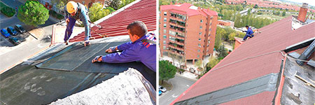 Trabajos de impermeabilizacion de cubiertas inclinadas en Madrid.