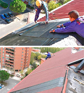 Trabajos de impermeabilizacion de cubiertas inclinadas en Madrid.