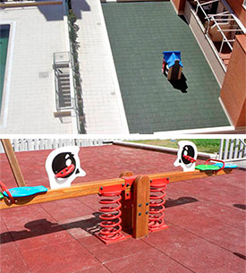 Trabajos de pavimentacion de zonas infantiles en Madrid.