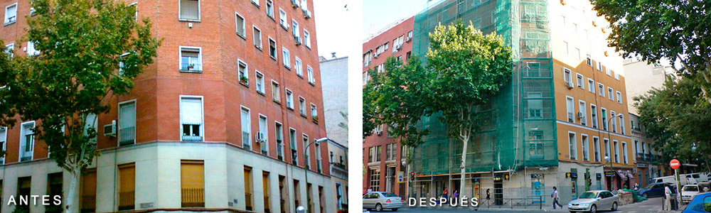 Trabajos de rehabilitacion de fachadas en Madrid.
